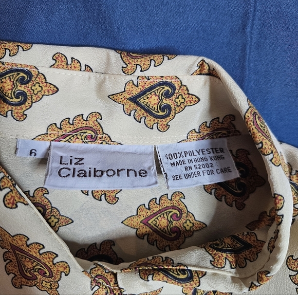Vintage Liz Claiborne Paisley Heart Blouse 90s Button Down Shirt Women's size 6 - Picture 6 of 6